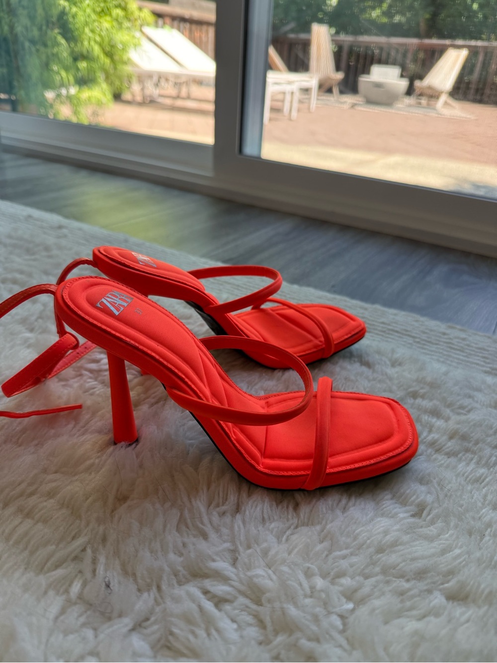ZARA Neon Orange Strappy High Heel Sandals Size 37 EU / US 6.5-7